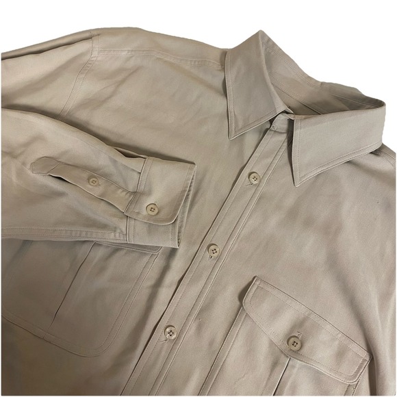 Island Mist Men Large Beige Silk L/S Casual Button Beach Shirt Luxury Resortwear - Picture 1 of 7